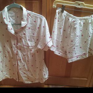 2 Piece White Cherry Pajama Set